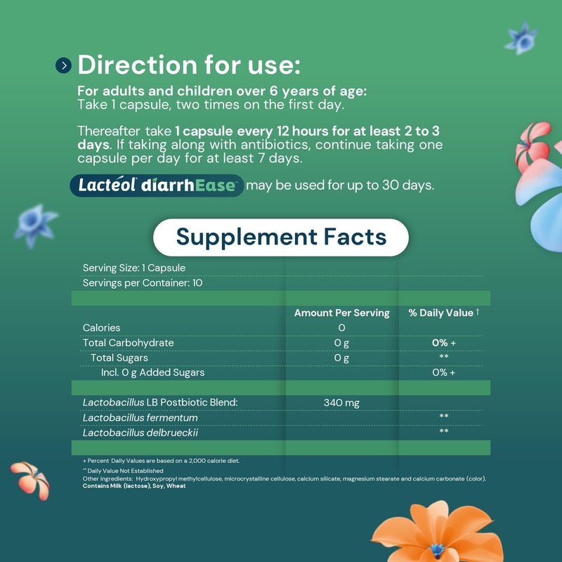 Lactol DiarrhEase- a Safe, Drug Free and Clinically Tested Postbiotic Strain That Helps Soothes Occasional Digestive Upset and Shortens The Duration of Occasional Diarrhea, 10 Count - Image 3